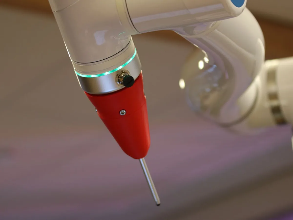 Close-up of a precision collaborative robotic arm and end effector